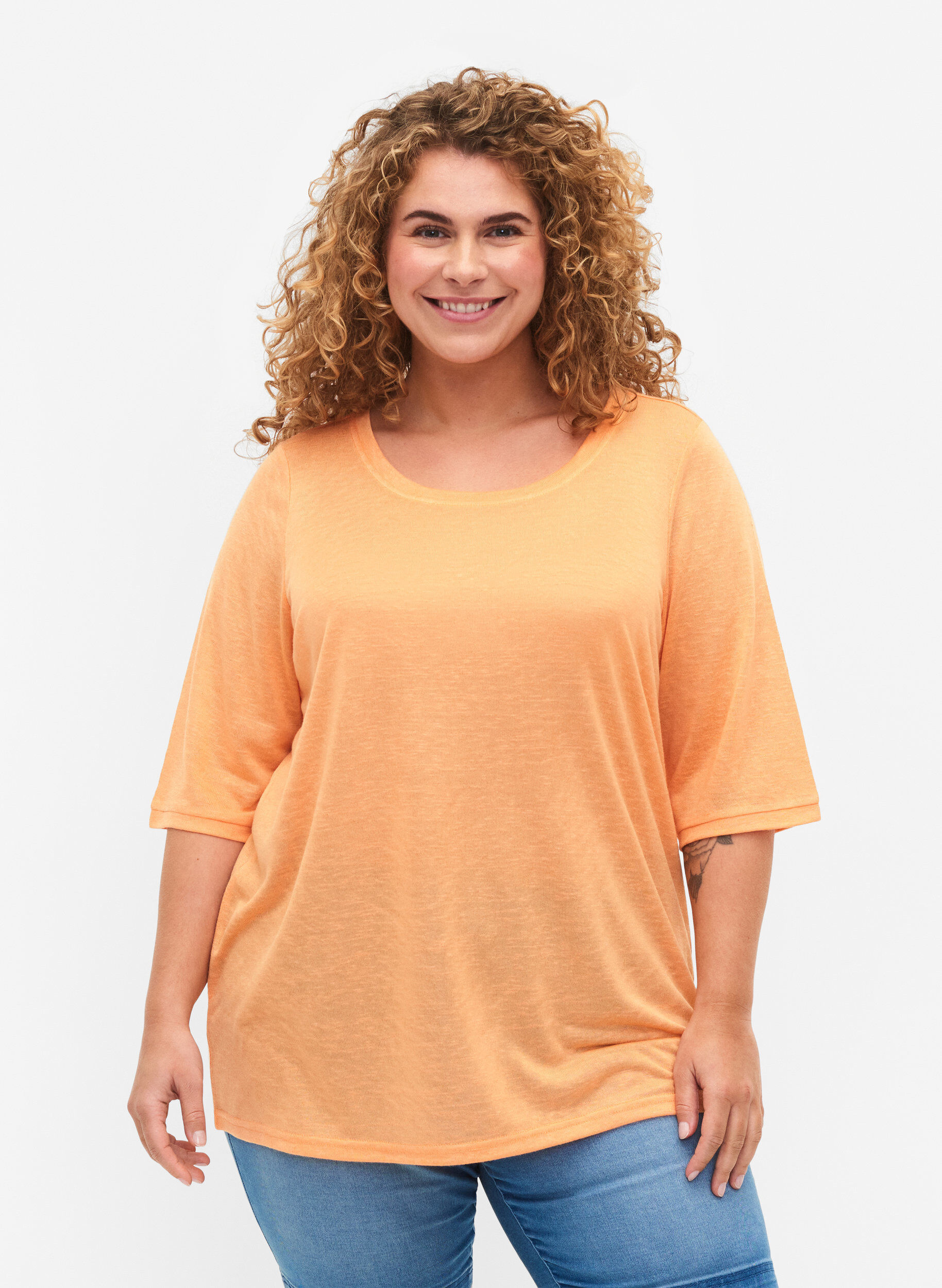 Zizzi Bluse med 3/4 &aelig;rmer, Mock Orange, Model image number 0