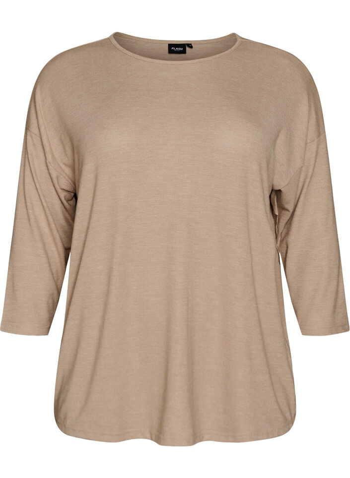 Jerseybluse med 3/4 &aelig;rmer, Beige, Packshot image number 0