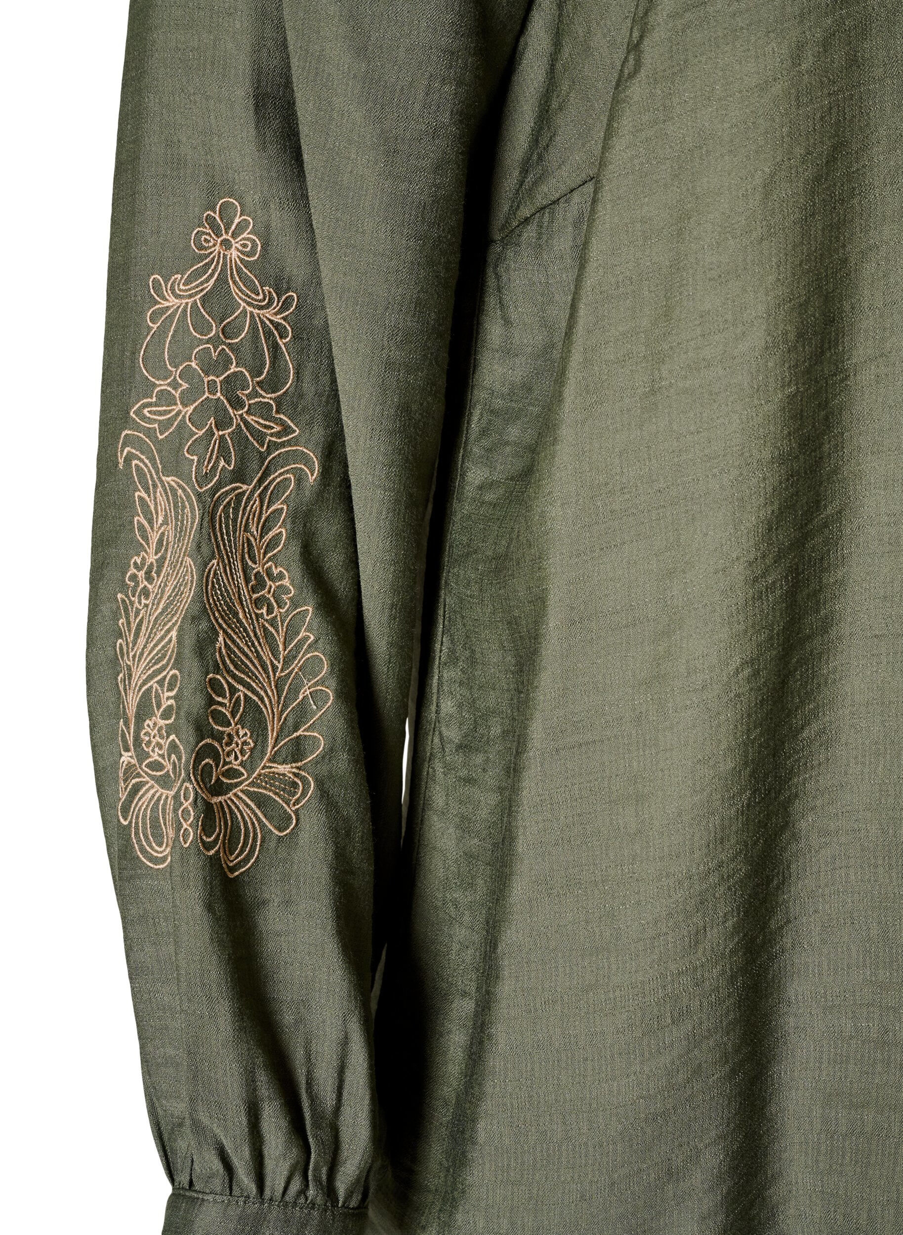 ZizziSkjorte i viskose med broderi p&aring; &aelig;rmer, Gr&oslash;n, Packshot image number 3