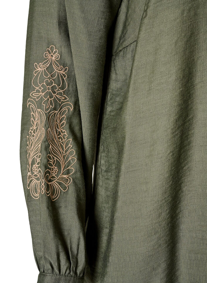 Skjorte i viskose med broderi p&aring; &aelig;rmer, Gr&oslash;n, Packshot image number 3