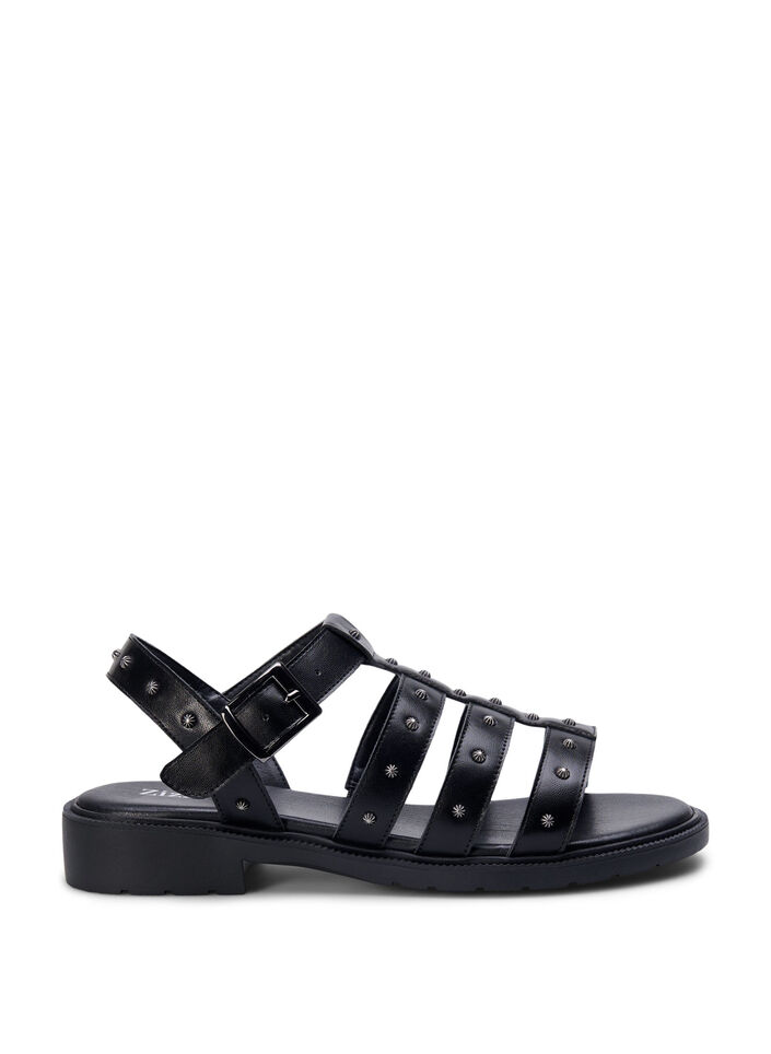 Wide fit - Sandal med nitter, Sort, Packshot image number 0