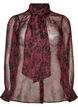 Transparent skjortebluse med blomsterm&oslash;nster og bindeb&aring;nd, M&oslash;rk Bordeaux, Packshot image number 0