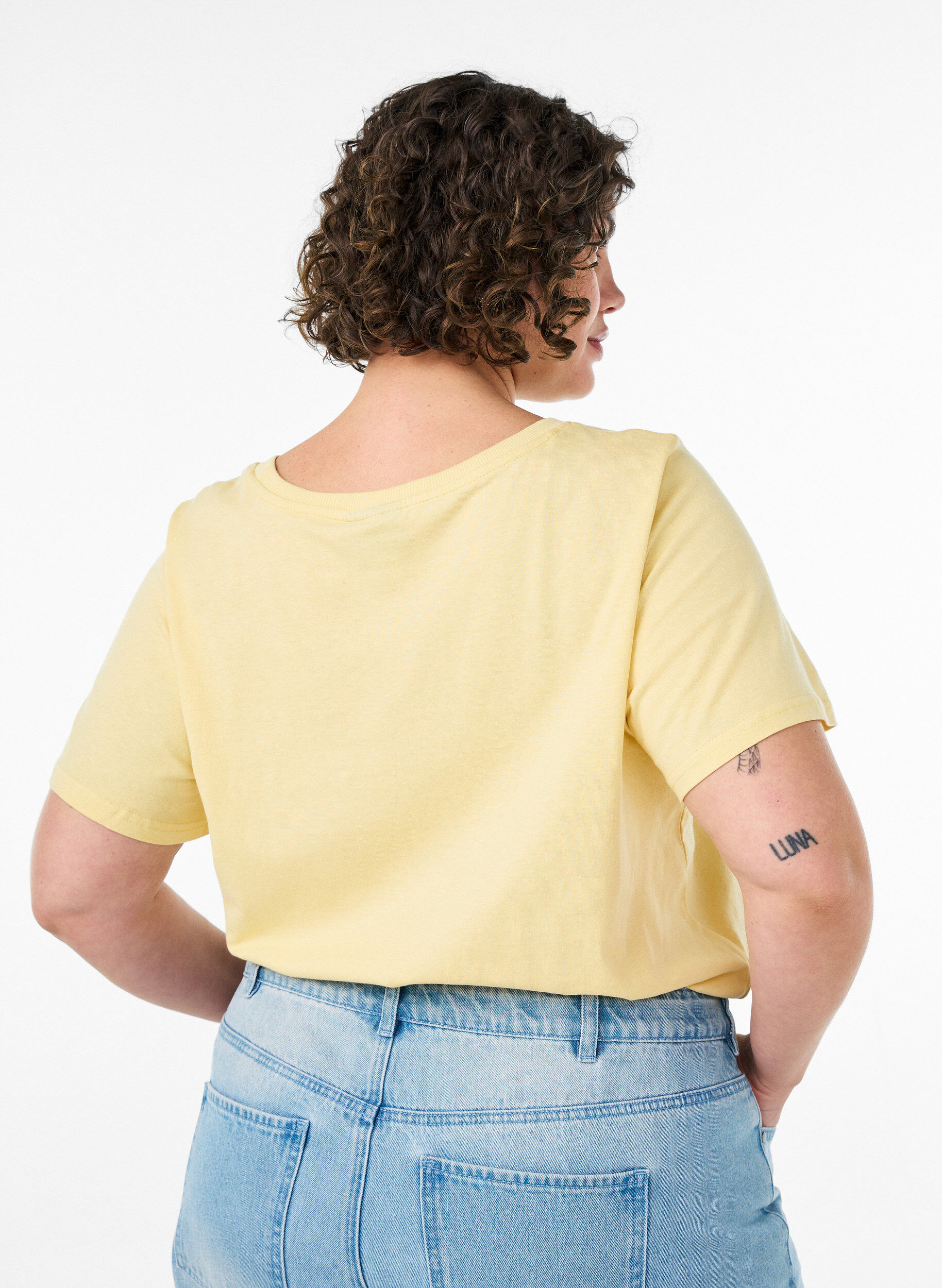 ZizziT-shirt i bomuld med printmotiv, Gul, Model image number 2