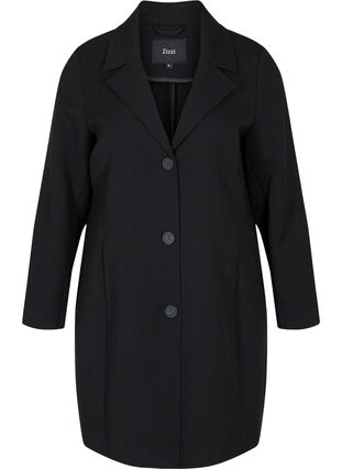 Lang frakke med knaplukning, Black, Packshot image number 0