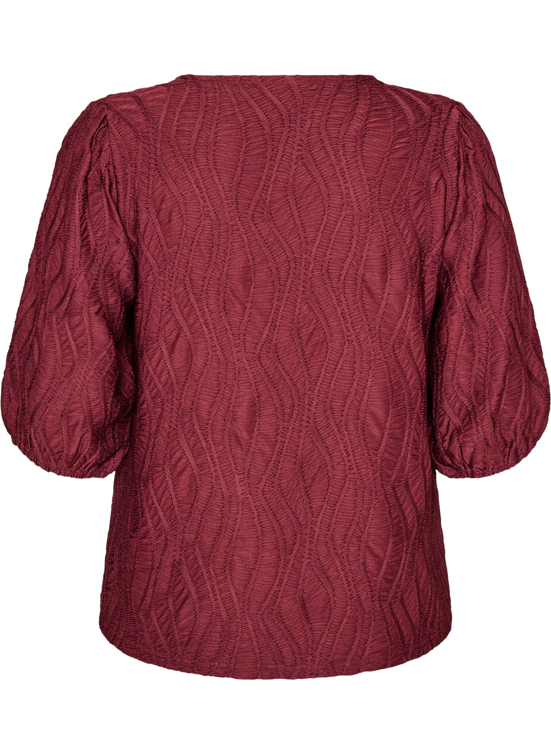 ZizziBluse med tekstur og 3/4 &aelig;rmer, R&oslash;d, Packshot image number 1