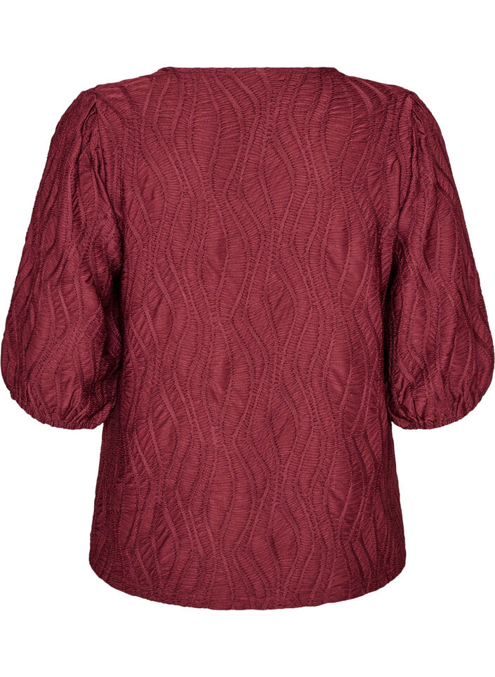 Bluse med tekstur og 3/4 &aelig;rmer, R&oslash;d, Packshot image number 1