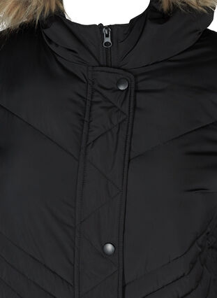 Vinterjakke med hætte og imiteret pelskrave, Black, Packshot image number 2