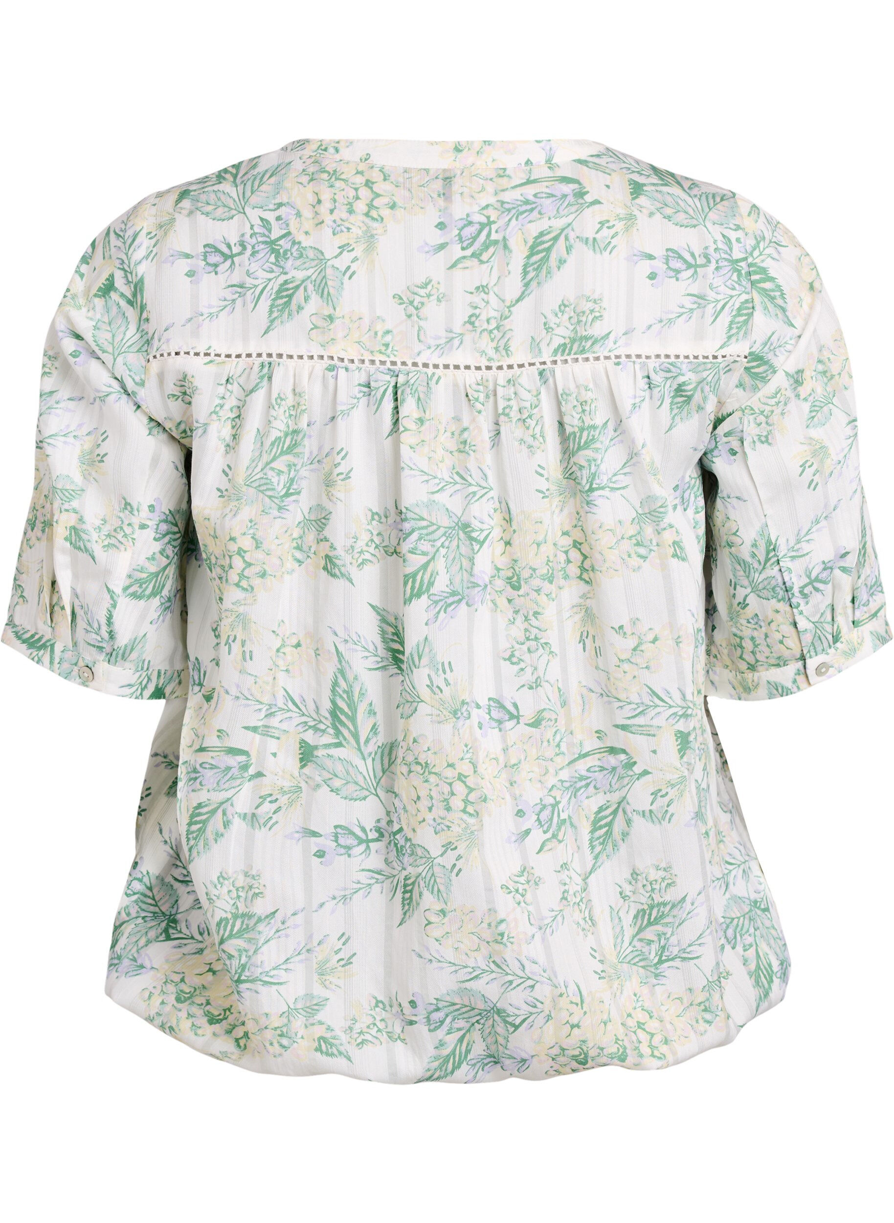 Zizzi Bluse med print og 1/2 &aelig;rmer, Hvid, Packshot image number 1