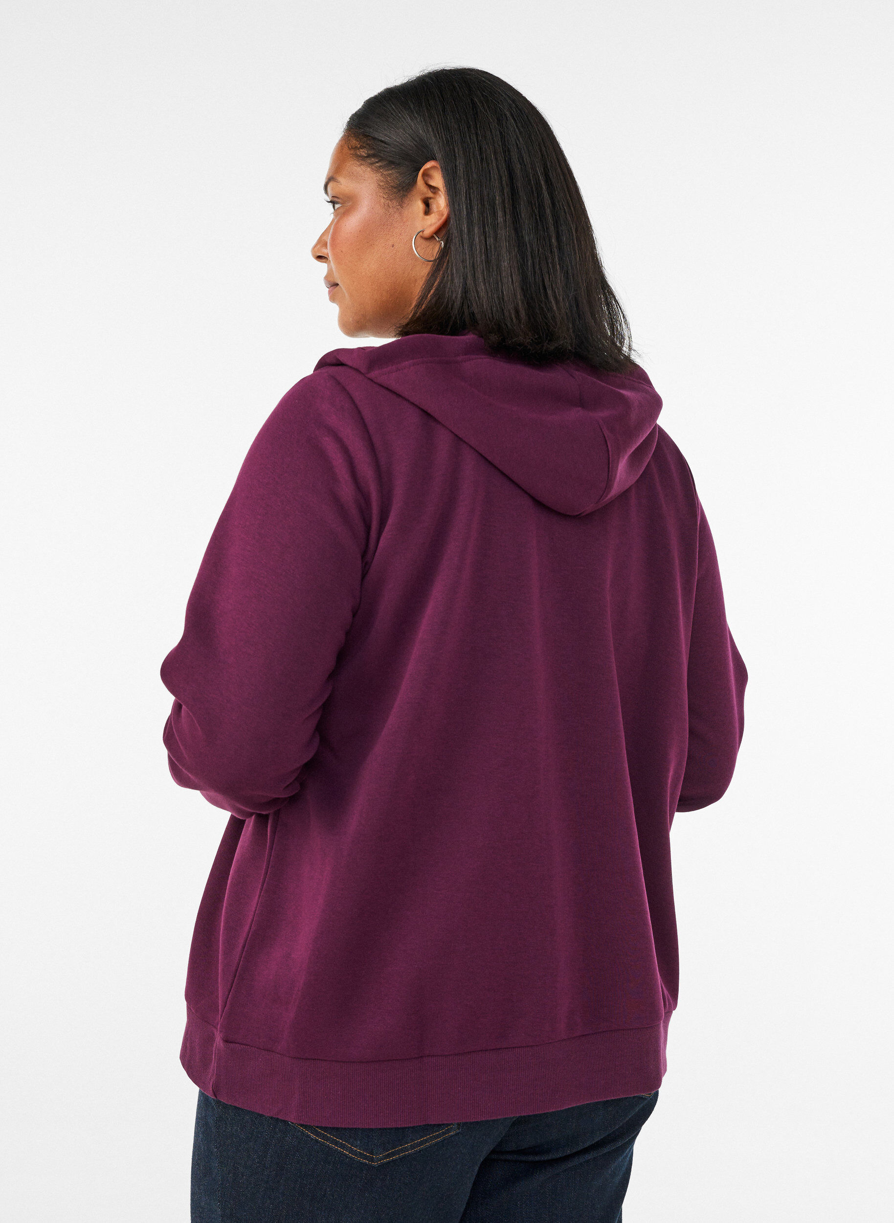 ZizziSweat h&aelig;ttetr&oslash;je med lynl&aring;s og lommer, Lilla, Model image number 2
