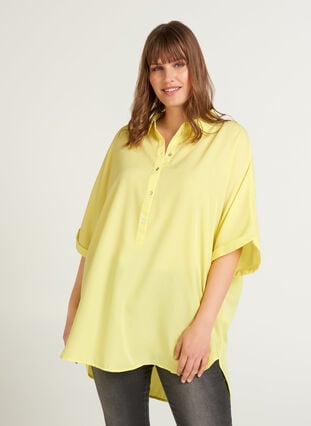 Kortærmet oversize skjorte, Sunny Lime, Model image number 0