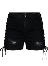 Ripped denim shorts med snøre, Black Denim