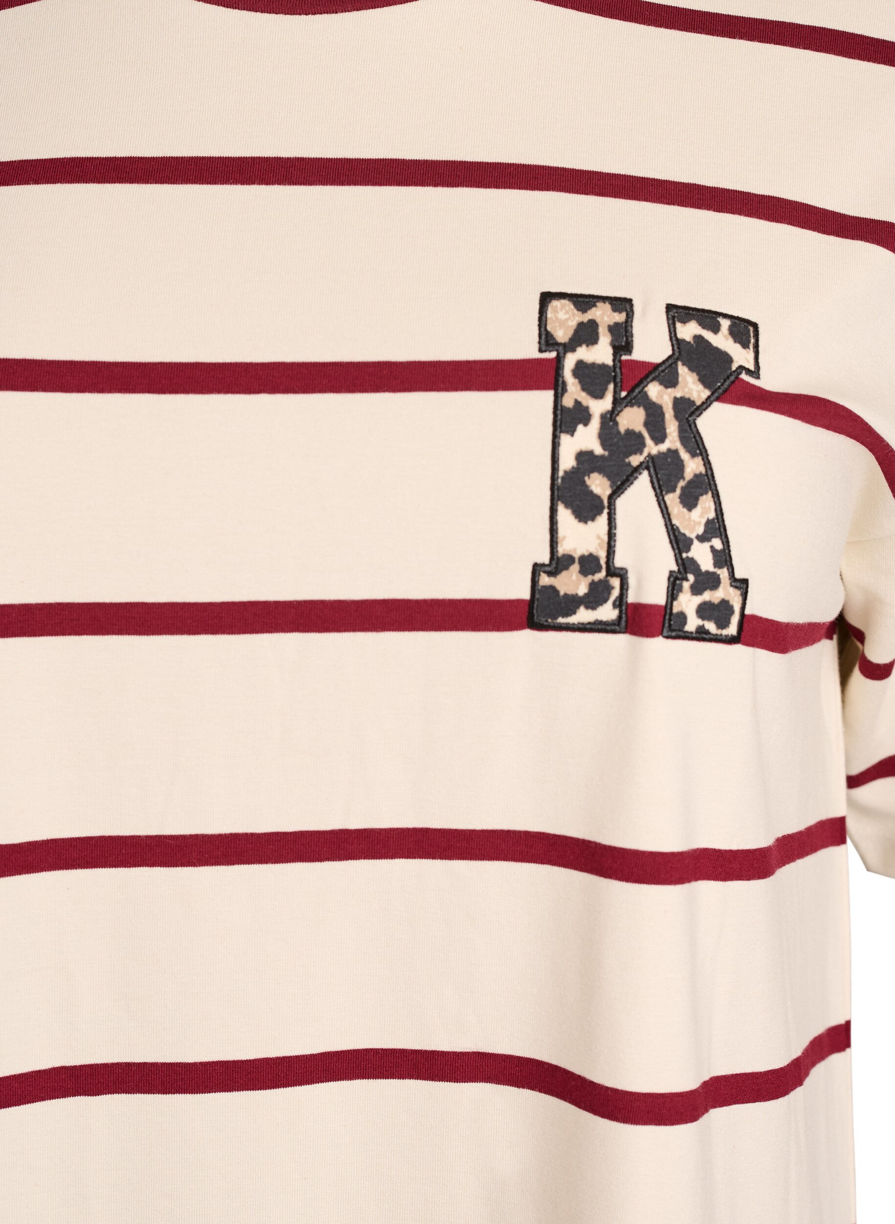 Zizzi T-shirt med striber og leoparddetalje, Beige, Packshot image number 2