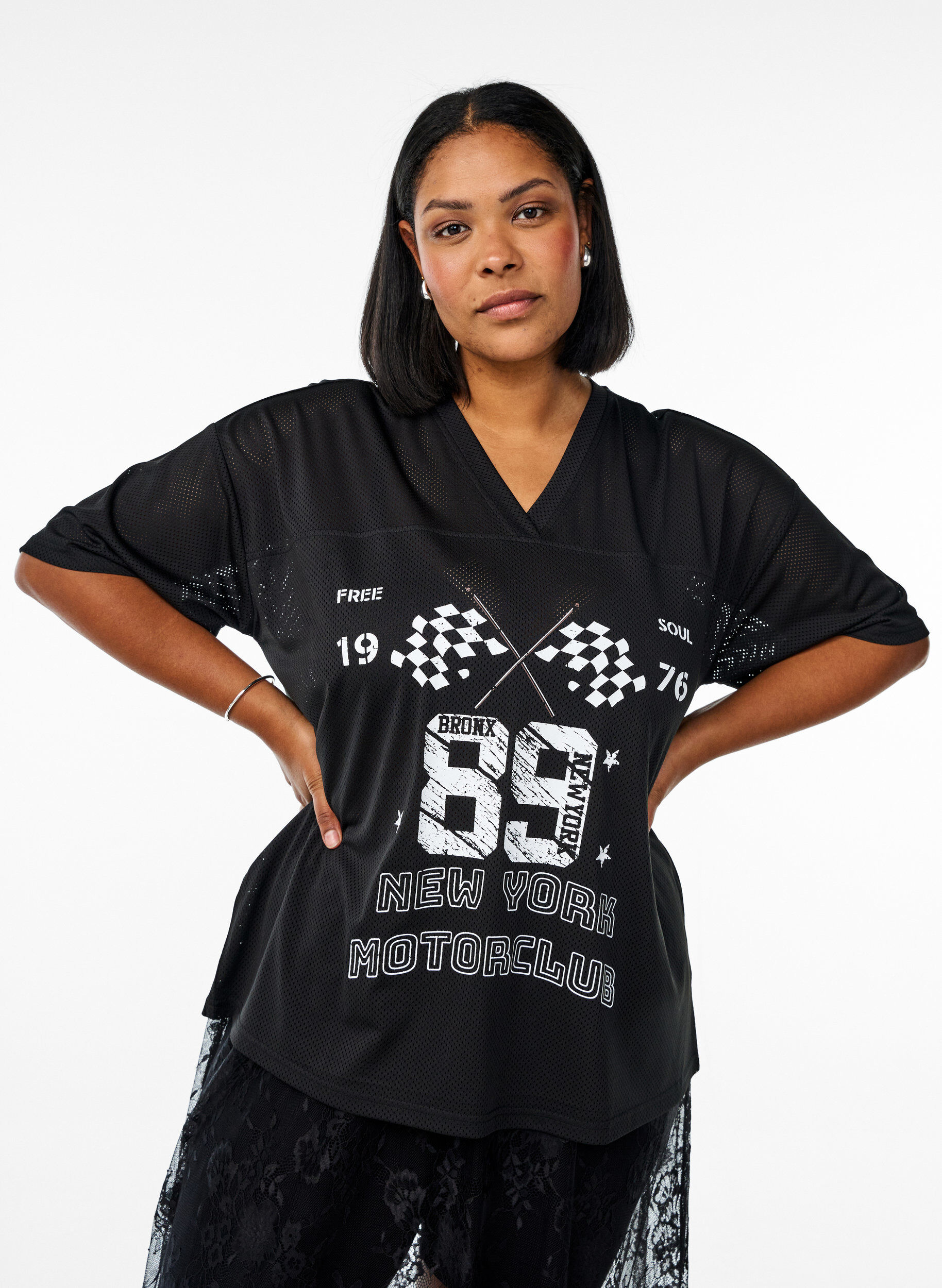 Zizzi Sporty t-shirt med frontprint, Black, Model image number 0