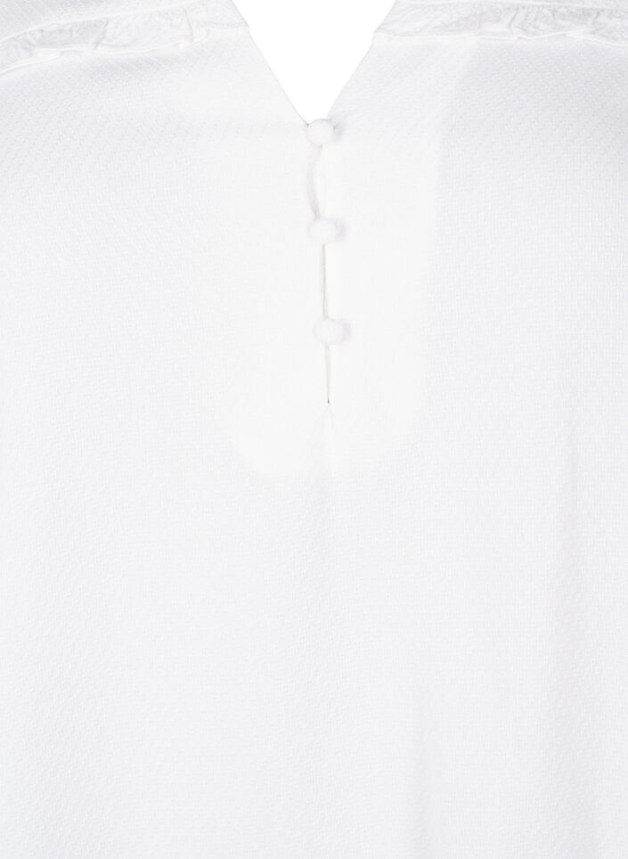 Viskosebluse med smock og flæsedetalje, Bright White, Packshot image number 2