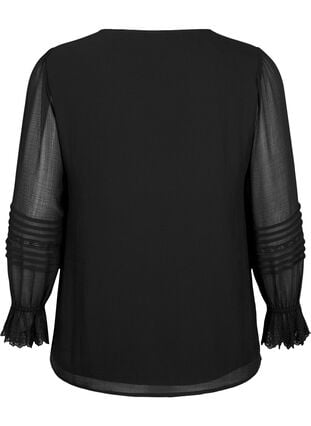 V-hals bluse med flæseærmer, Black, Packshot image number 1