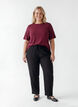 Kort&aelig;rmet v&aelig;vet bluse med rund hals, R&oslash;d, Model image number 1
