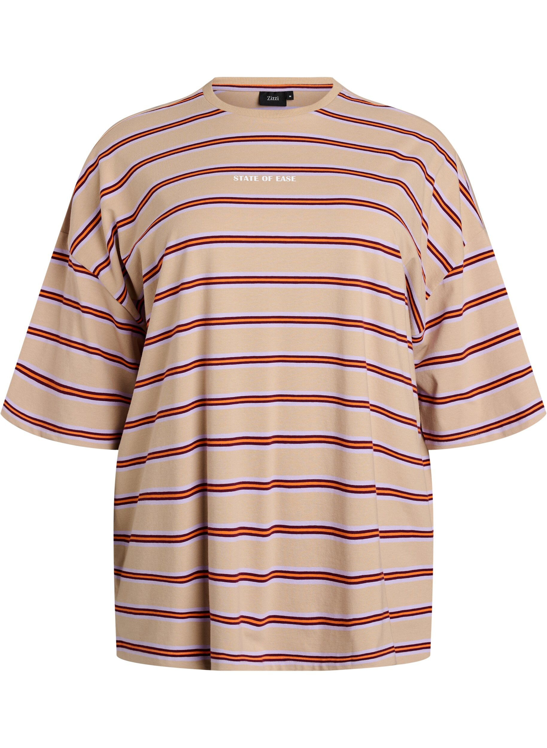 Zizzi Oversize T-shirt med striber og 1/2 &aelig;rmer, Beige, Packshot image number 0