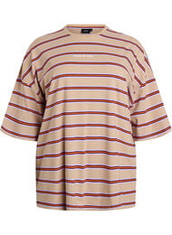 Oversize T-shirt med striber og 1/2 &aelig;rmer, Beige