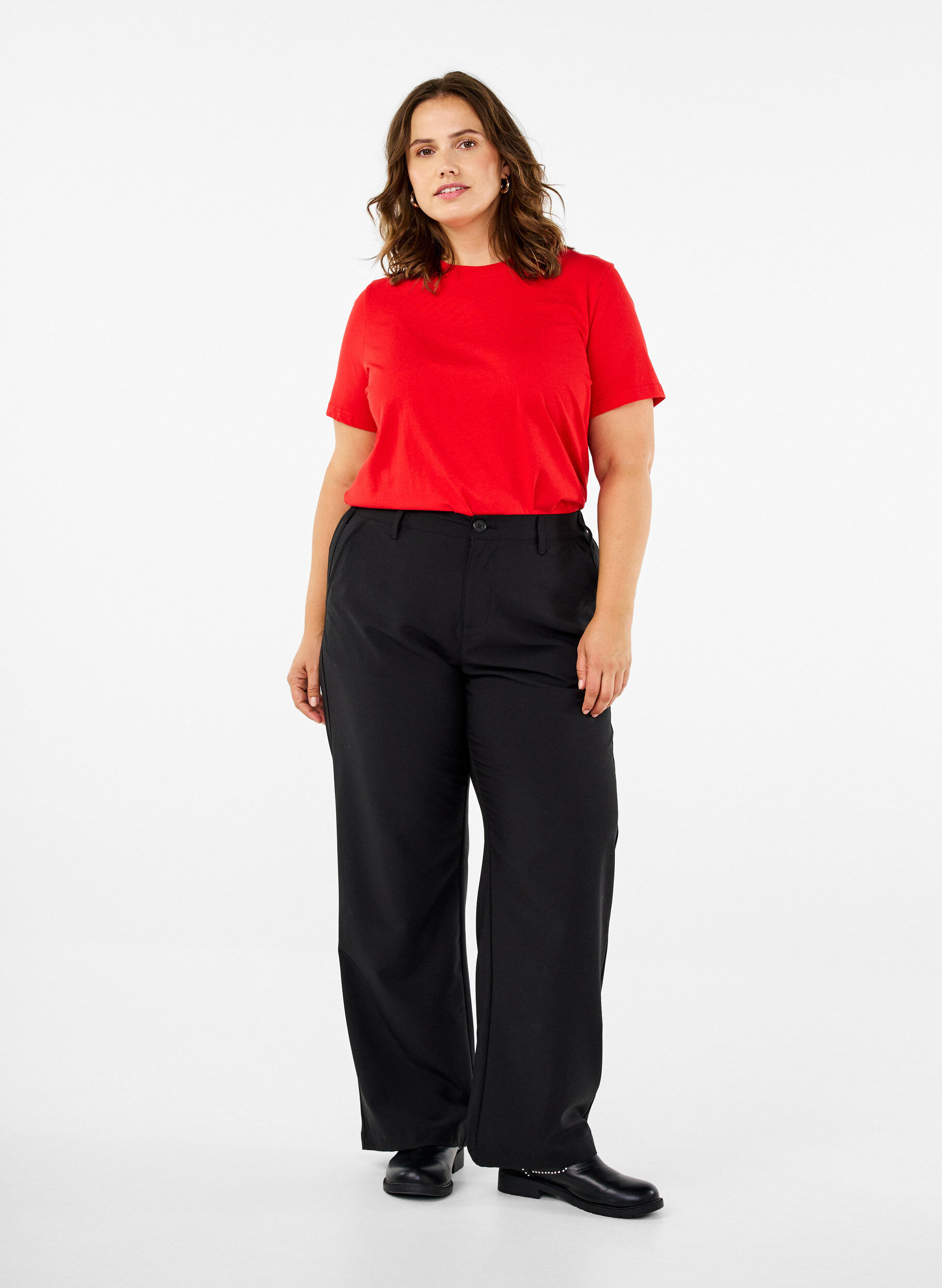ZizziBasis t-shirt i bomuld med rund hals , R&oslash;d, Model image number 1