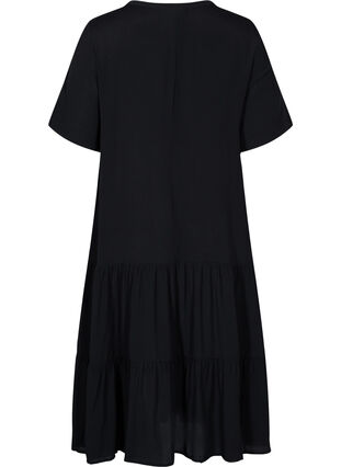 Kortærmet viskose kjole med print, Black, Packshot image number 1