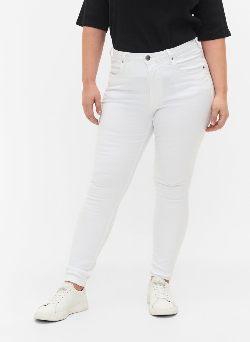 Super slim Amy jeans med høj talje, White, Model image number 3