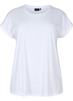 Kortærmet t-shirt i bomuldsblanding, Bright White, Packshot image number 0