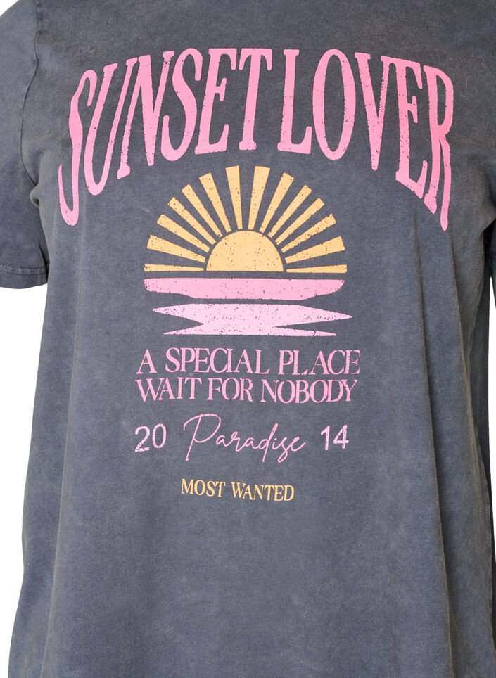 T-shirt i bomuld med frontprint og vasket look, Gr&aring;, Packshot image number 2