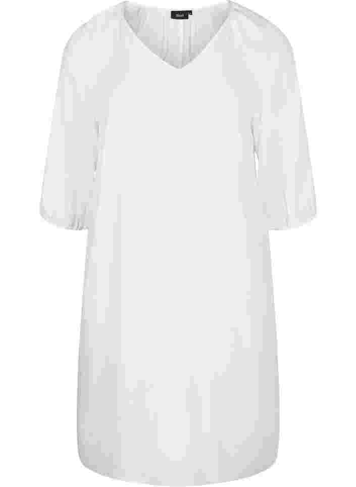 Viskose kjole med v-udskæring, Bright White, Packshot image number 0
