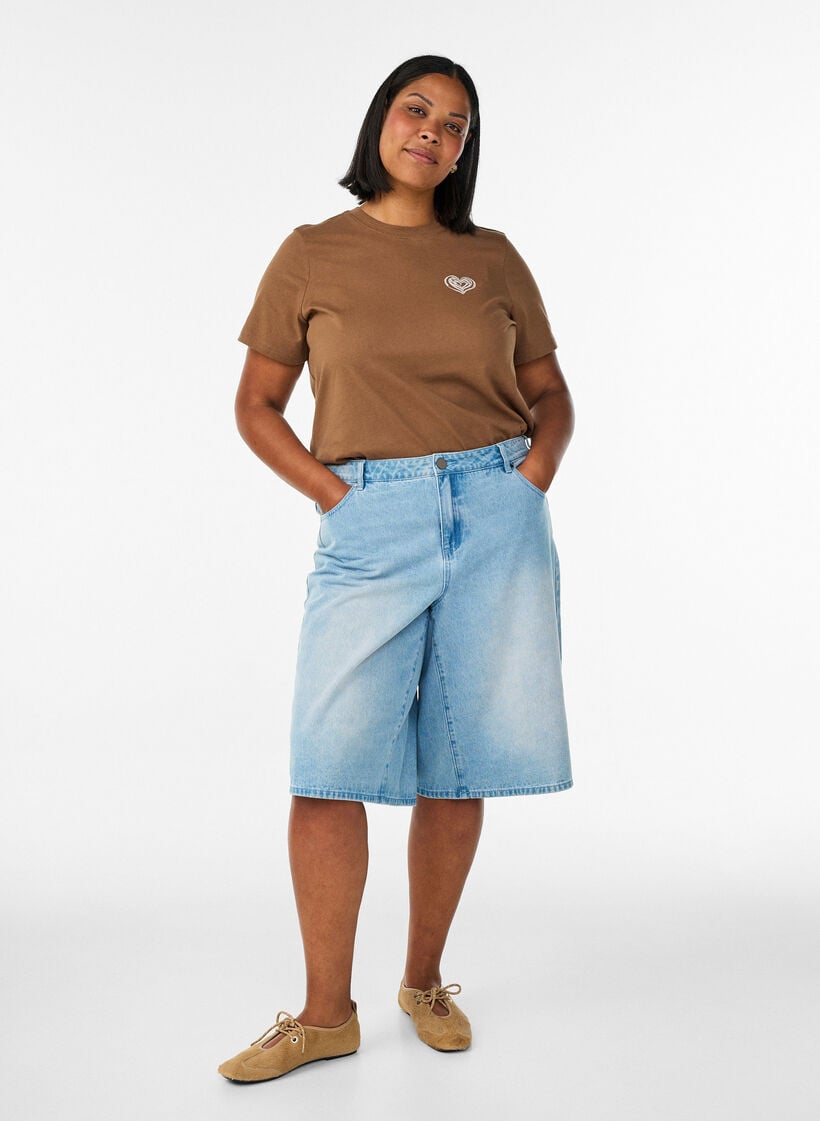 Bomulds T-shirt med print, Brun, Model image number 1