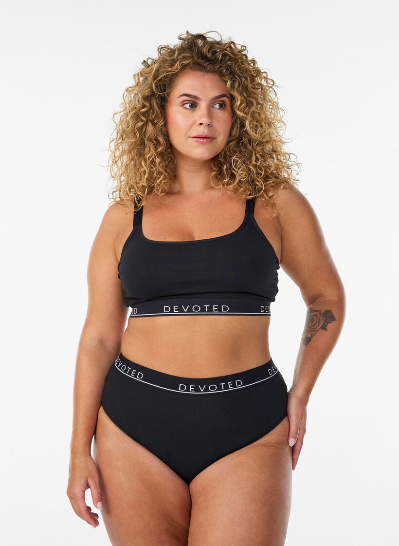 Bh top i bomuld med regulerbare stropper, Sort, Model image number 1
