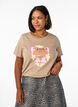 T-shirt med blomstret printdetalje, Beige, Model image number 0