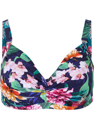 Blomstret bikini overdel med bøjle, Flower Print, Packshot image number 0