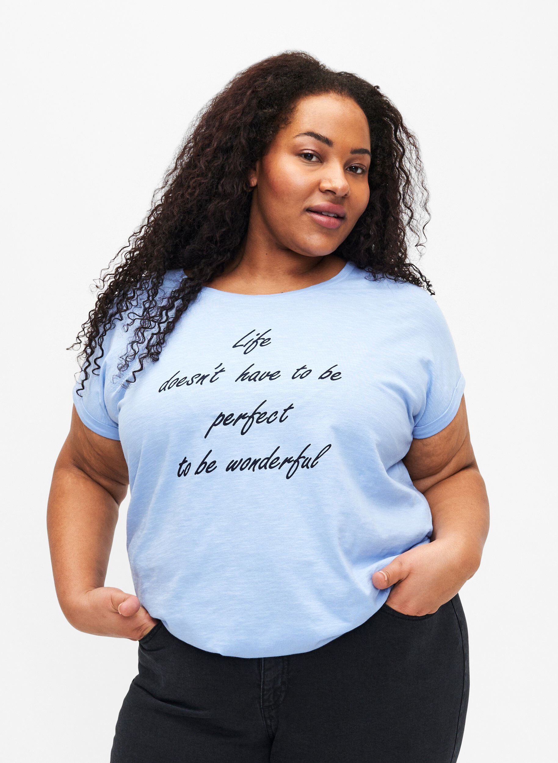 Zizzi T-shirt i &oslash;kologisk bomuld med tryk, Serenityw.Navy Print, Model image number 0