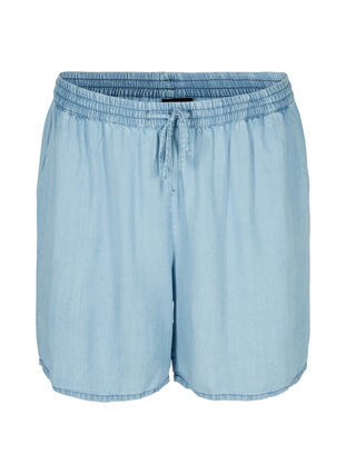 Løse shorts med bindesnøre og lommer, Light blue denim, Packshot image number 0