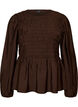 Bluse med smock og lange &aelig;rmer, Brun, Packshot image number 0