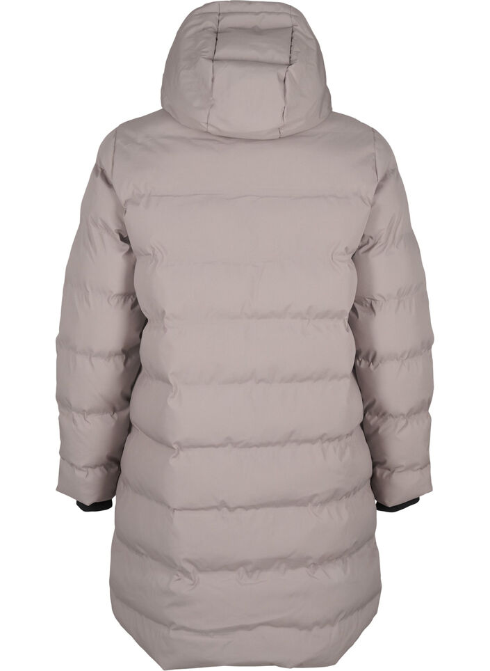 Pufferfrakke med h&aelig;tte og lommer, Beige, Packshot image number 1