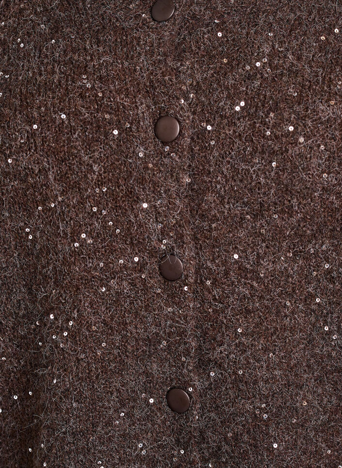 Strikket cardigan med pailletter, Brun, Packshot image number 2