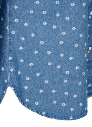 Blomstret denimskjorte med brystlomme, Light Blue w.Flowers, Packshot image number 3