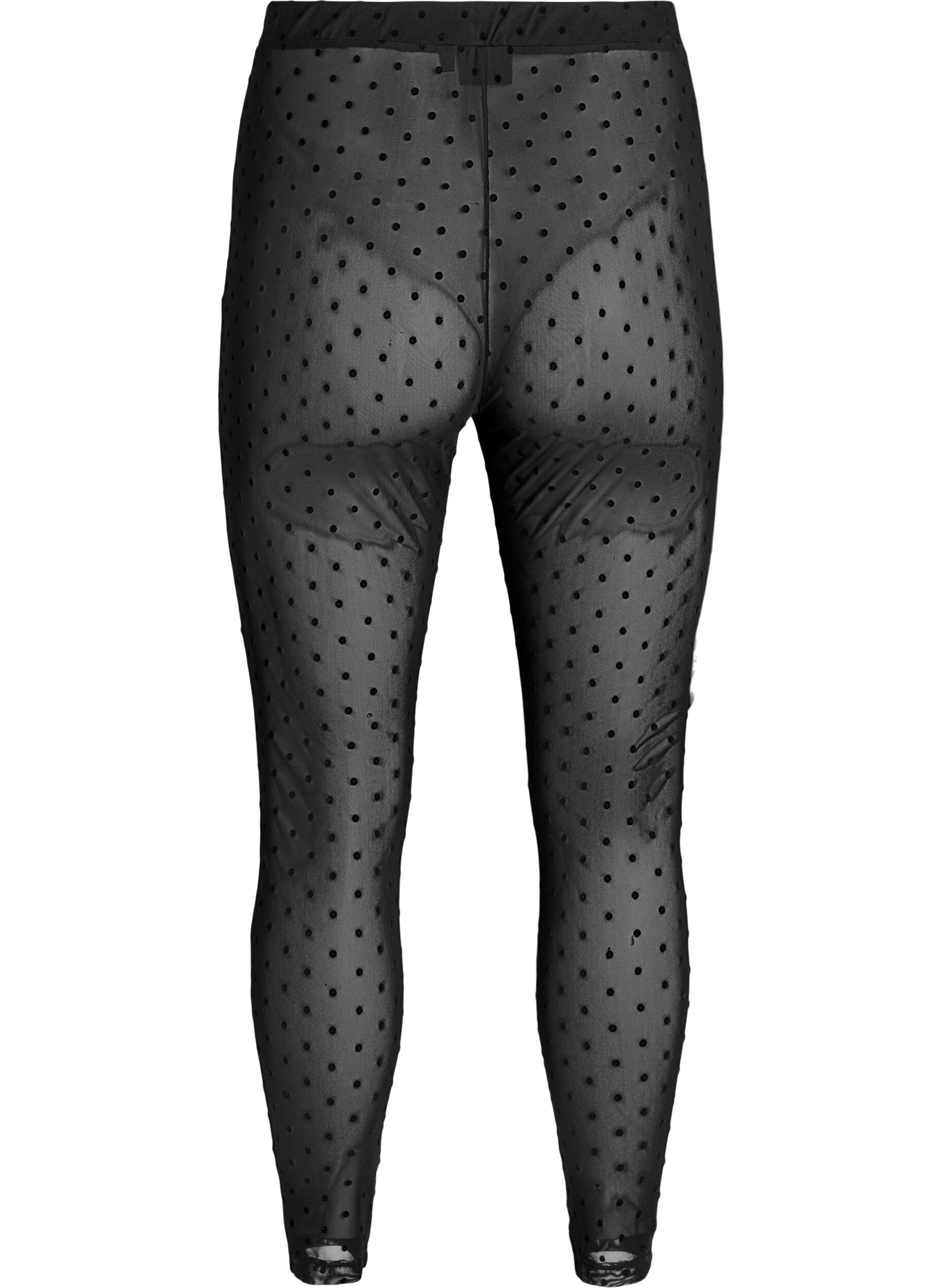 Zizzi Mesh leggings med velourprikker, Sort, Packshot image number 1