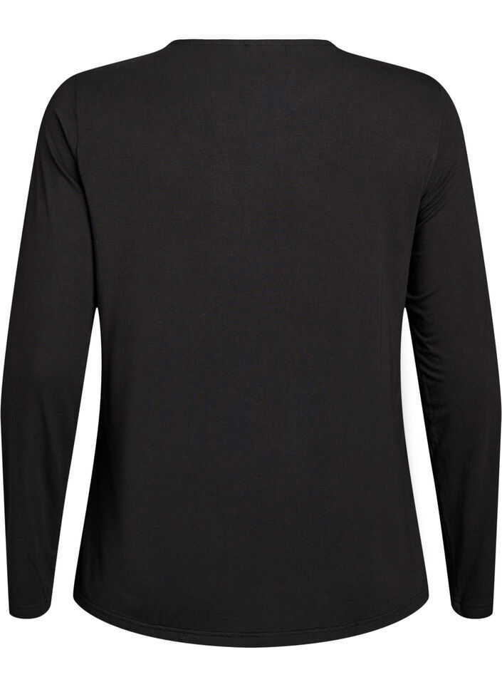 Ensfarvet bluse med lange &aelig;rmer, Sort, Packshot image number 1