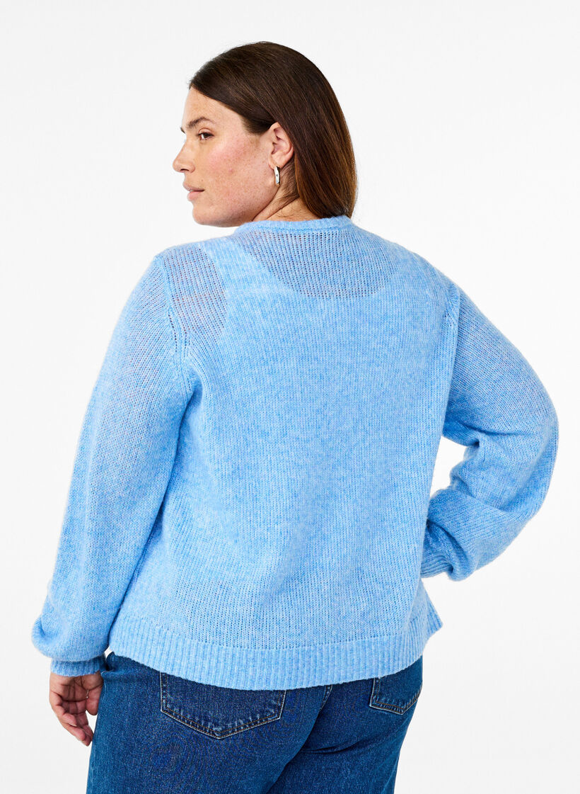 Strikcardigan med uld og knapper, Della R. Blue Mel., Model image number 1