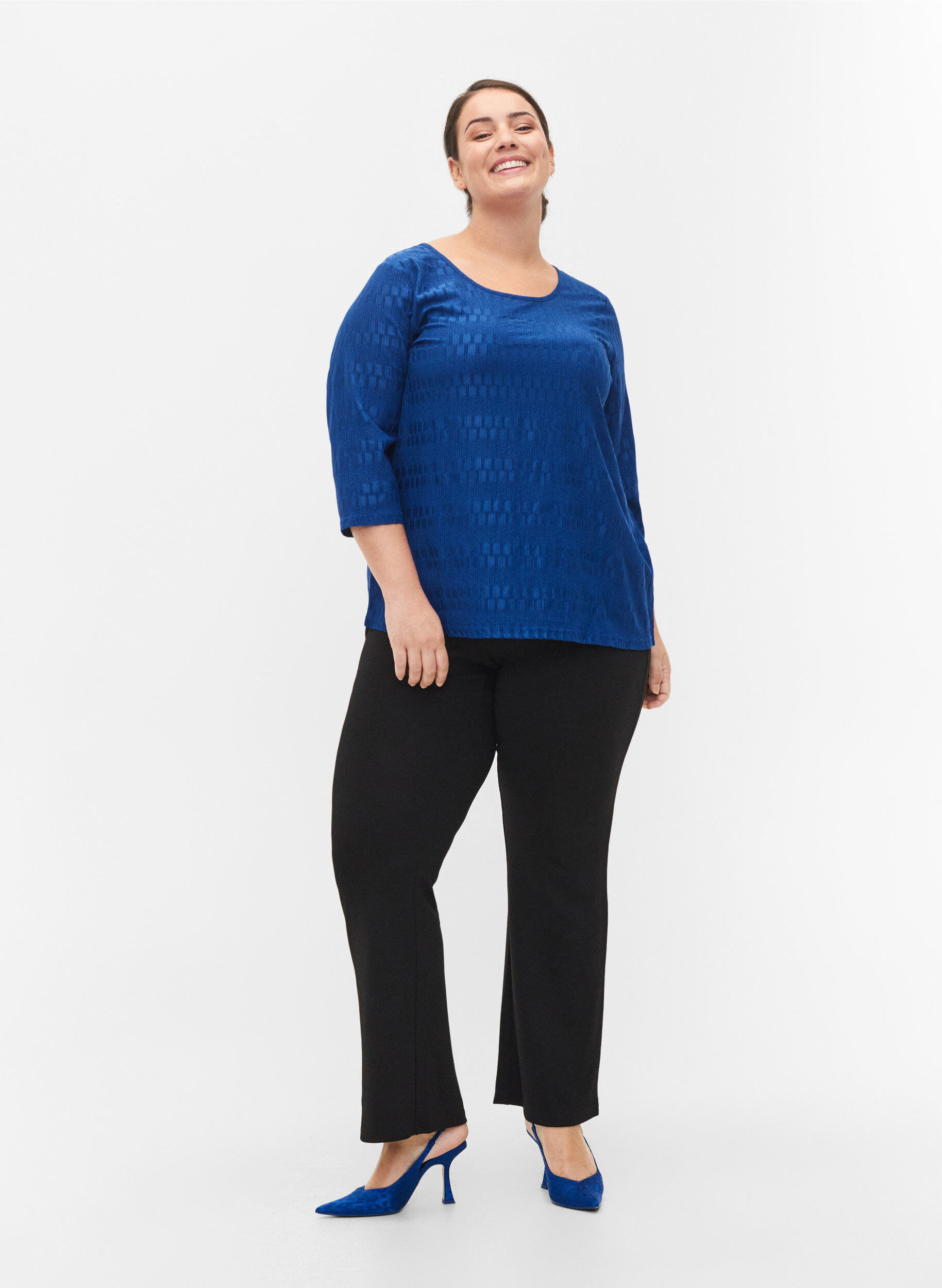 Zizzi M&oslash;nstret bluse med 3/4 &aelig;rmer, Surf the web, Model image number 2