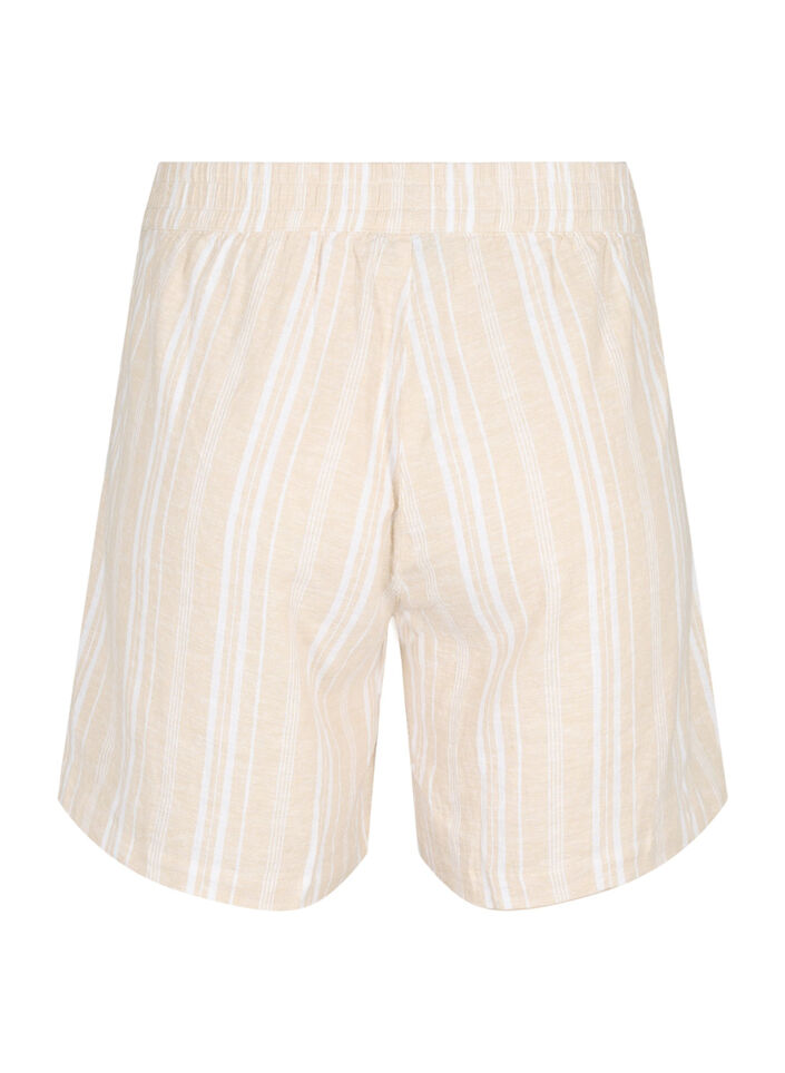 Stribede shorts i hør-viskosemix , Beige, Packshot image number 1