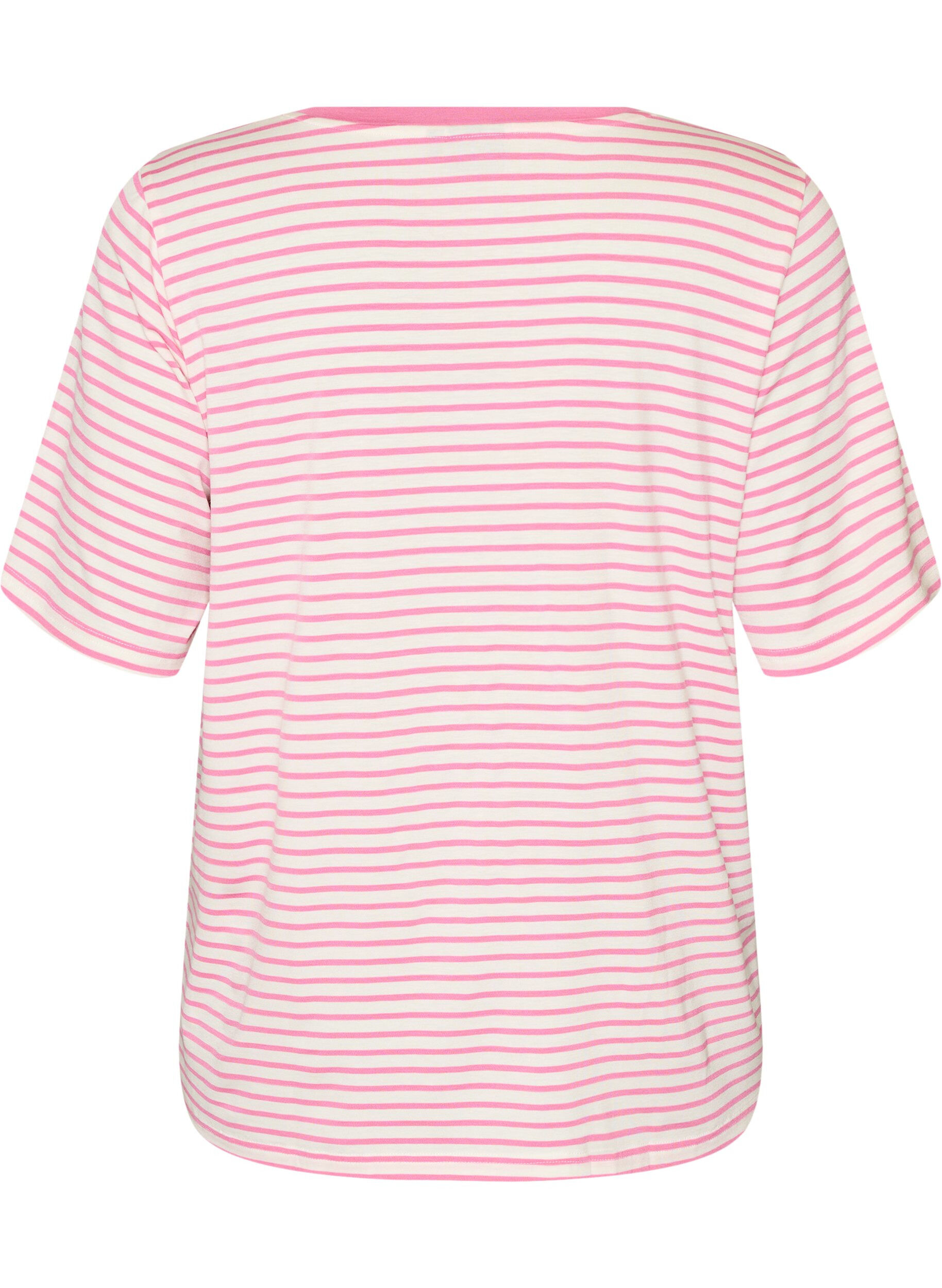 ZizziT-shirt med TENCEL&trade; Lyocell og striber , Lyser&oslash;d, Packshot image number 1