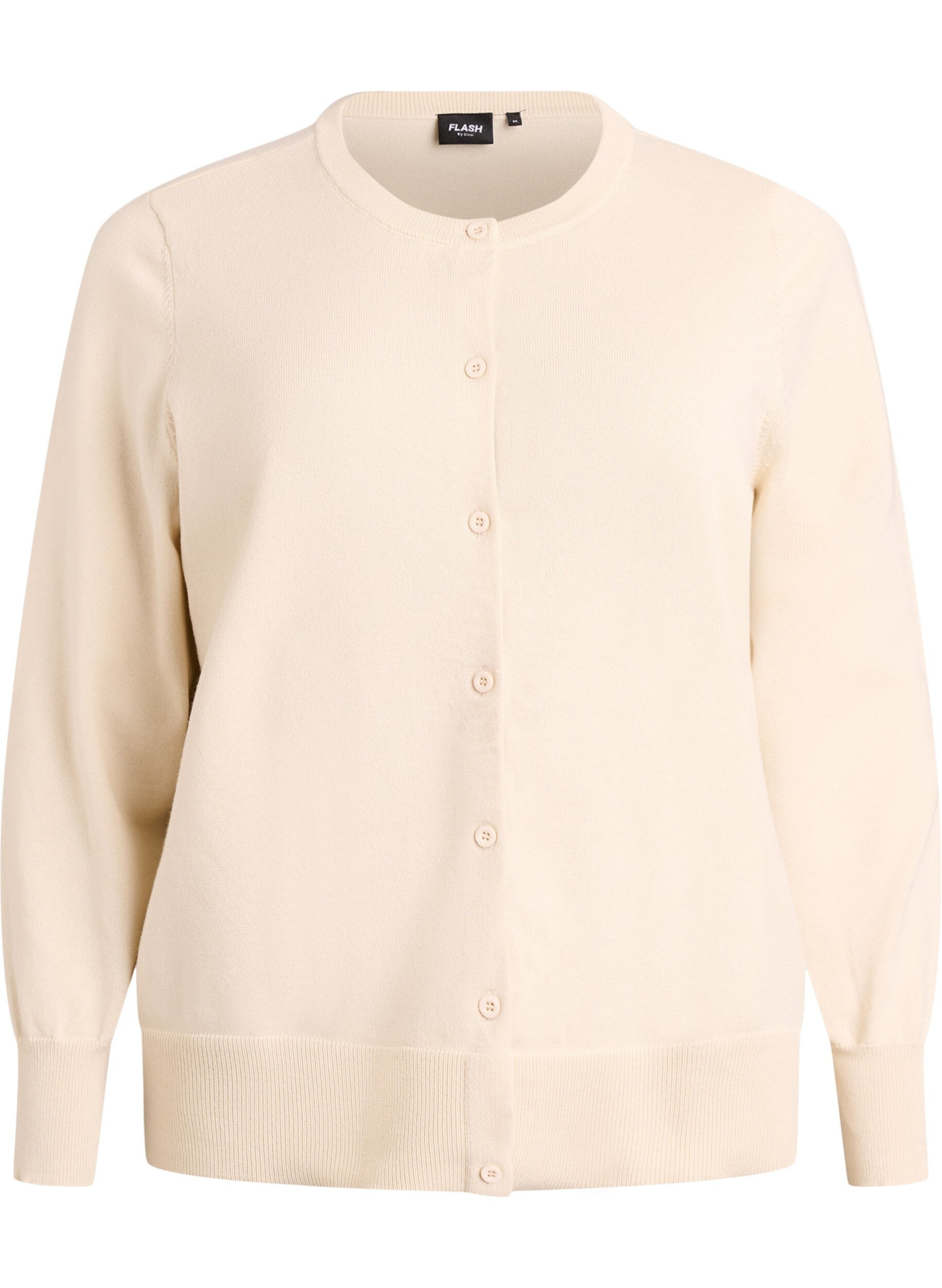 ZizziFinstrikket cardigan med rund hals, Beige, Packshot image number 0