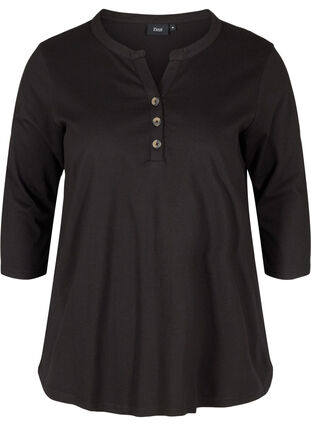 Bomulds bluse med 3/4 ærmer, Black, Packshot image number 0