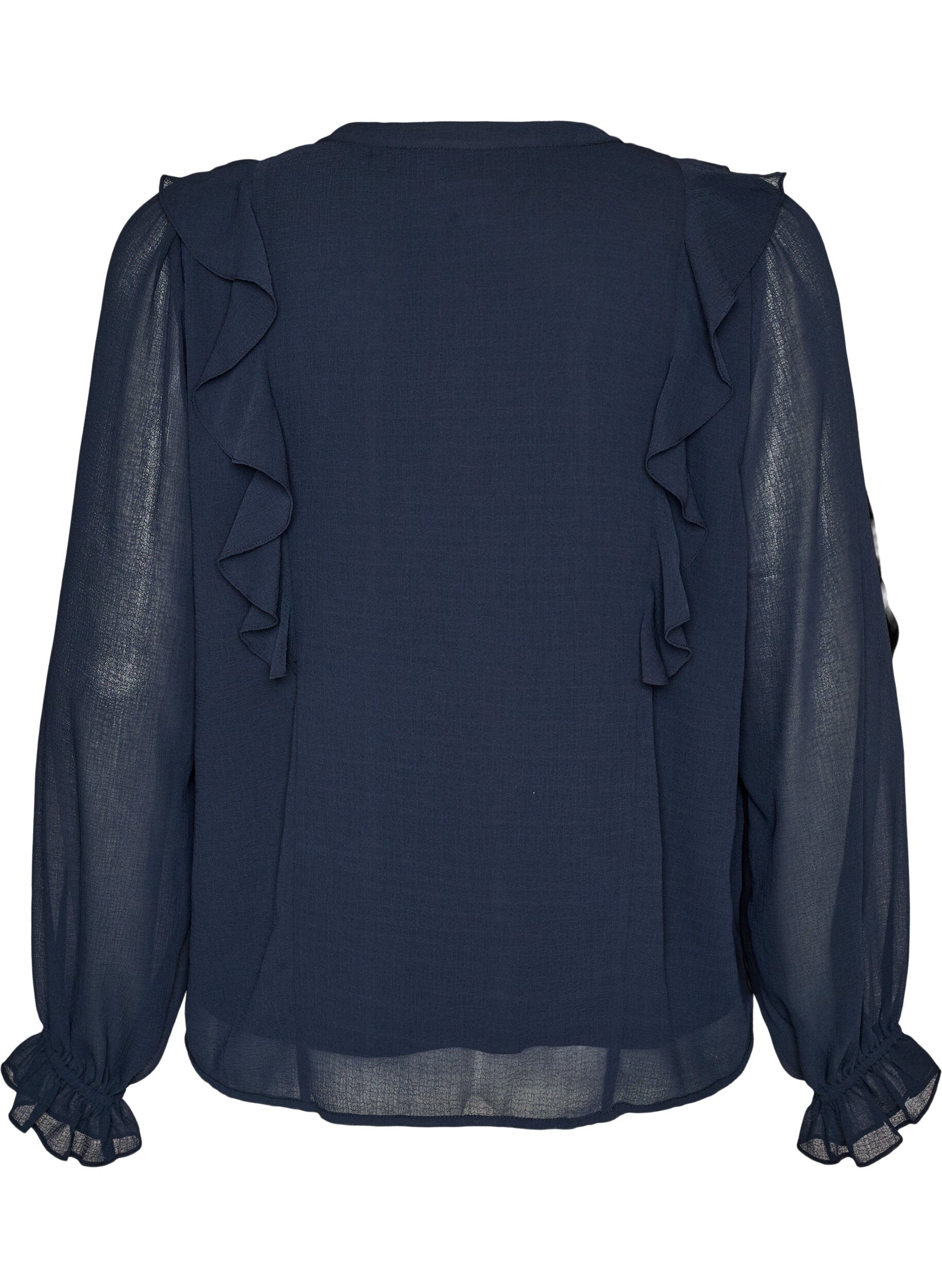 ZizziTransparent bluse med fl&aelig;ser og bindeb&aring;nd, Bl&aring;, Packshot image number 1