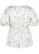 Blomstret satinbluse med pufærmer, Off White Blue Fl., Packshot image number 1