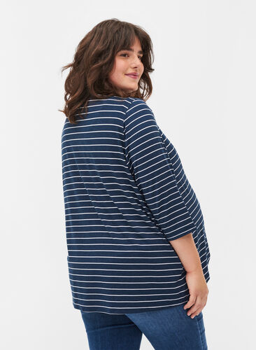 Stribet graviditets bluse med 3/4 ærmer, Blue Stripe , Model image number 1