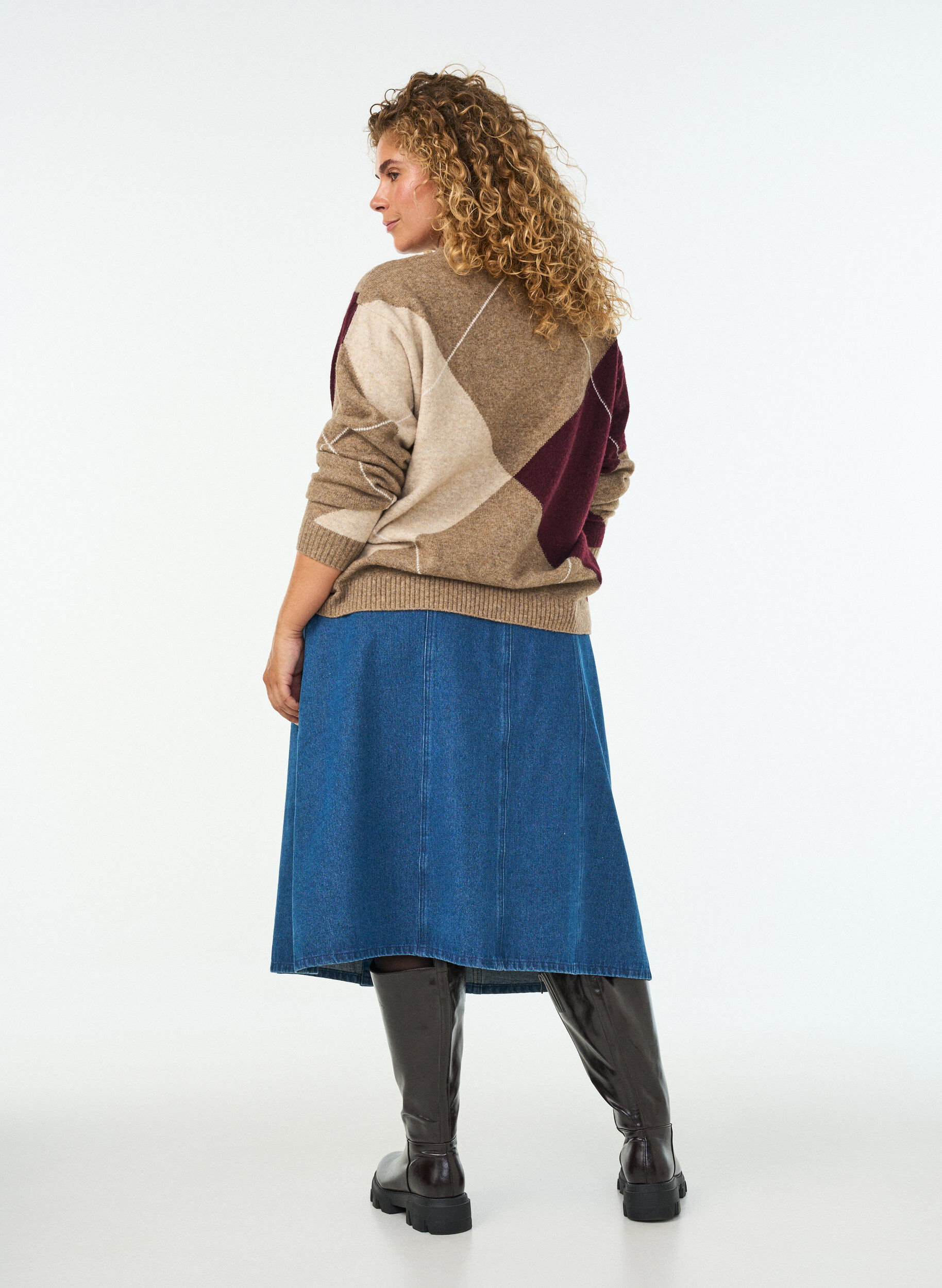 ZizziA-formet denimnederdel med b&oslash;lget knapstolpe, Bl&aring;, Model image number 1